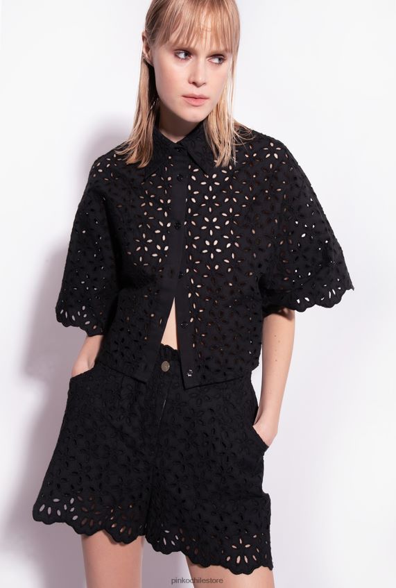 cl Pinko camisas camisa corta con bordado ingles limusina negra TZ004Z288 TZ004Z288 Pinko Chile carteras de elegancia Agrega estilo sofisticado a tus outfits con Pinko